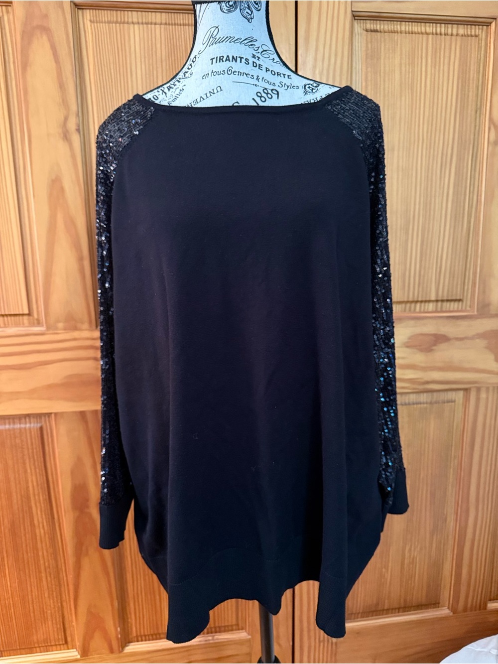 Women's Black Sequin Sleeve Knit Top